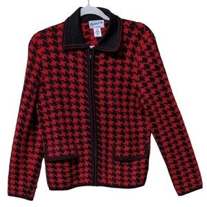 Pendleton houndstooth zipper closure wool blend cardigan sweater blazer size S